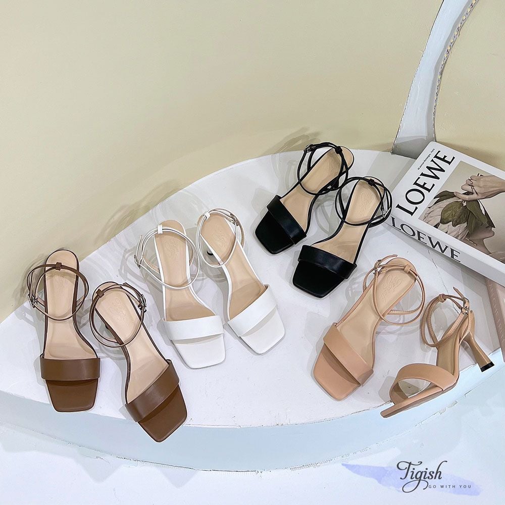 Sandal 7p gót đồng hồ cát mũi vuông quai ngang quai hậu C - MS: S7-06006