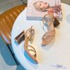 Sandal 7p gót trụ sơn giả gỗ mũi vuông 2 quai ngang chéo - MS: S7-26023