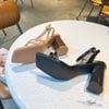 Sandal 7p gót trụ sơn giả gỗ mũi vuông 2 quai ngang chéo - MS: S7-26023