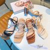 Sandal 7p gót trụ sơn giả gỗ mũi vuông 2 quai ngang chéo - MS: S7-26023
