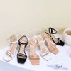 Sandal 7p gót trụ mika mũi vuông quai ngang phối khóa ngang 3 tim - MS: S7-23017