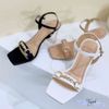 Sandal 7p gót trụ mika mũi vuông quai ngang phối khóa ngang 3 tim - MS: S7-23017