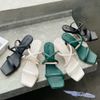 Sandal 7p gót vuông nhỏ mũi vuông quai ngang mảnh talong may viền chỉ - MS: S7-26025