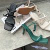 Sandal 7p gót vuông nhỏ mũi vuông quai ngang mảnh talong may viền chỉ - MS: S7-26025