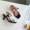 Sandal nữ 7p gót vuông nhỏ sơn mũi vuông bảng ngang nhỏ nối eo - MS: S7-26013