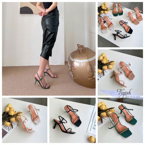  Sandal nữ 7p gót vuông nhỏ sơn mũi vuông bảng ngang nhỏ nối eo - MS: S7-26013 