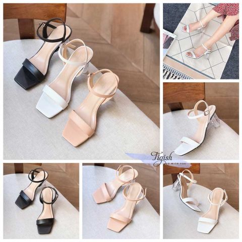  Sandal 7P gót bát giác mika mũi vuông bảng ngang- MS: S7-23014 