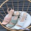 Giày sandal 7p gót lép cong mũi vuông bảng ngang hở eo rẻ quạt - MS: S7-22001