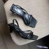 Giày Sandal nữ 7p gót tháp sơn mũi vuông quai ngang chéo hậu thun - MS: S7-26009