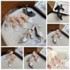 Sandal 7p gót trụ mũi tròn 2 quai chéo gấp lệch viền đồng - MS: S7-64001