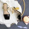 Giày Sandal 7p gót trụ tròn nhỏ bảng ngang may chỉ hậu phối vàng - MS: S7-26018
