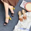 Giày Sandal 7p gót trụ tròn nhỏ bảng ngang may chỉ hậu phối vàng - MS: S7-26018