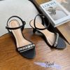 Sandal 7p gót vuông nhỏ mũi tròn quai ngang đính đá - MS: S7-23018