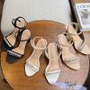 Sandal 7p gót vuông nhỏ mũi tròn quai ngang đính đá - MS: S7-23018