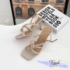 Sandal 7p gót vuông nhỏ mũi vuông 2 quai xoắn lồng nhau - MS: S7-26027
