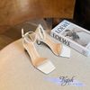 Sandal 7p gót vuông nhỏ mũi vuông quai ngang mảnh đính đá hậu bít - MS: S7-74001