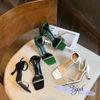Sandal 7p gót vuông nhỏ mũi vuông quai ngang mảnh đính đá hậu bít - MS: S7-74001