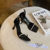 Sandal 7p gót vuông nhỏ mũi vuông quai ngang mảnh đính đá hậu bít - MS: S7-74001