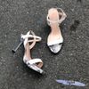 Giày sandal 8p gót trong kim cương đúp mũi da rắn - MS: S8-23002