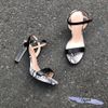 Giày sandal 8p gót trong kim cương đúp mũi da rắn - MS: S8-23002