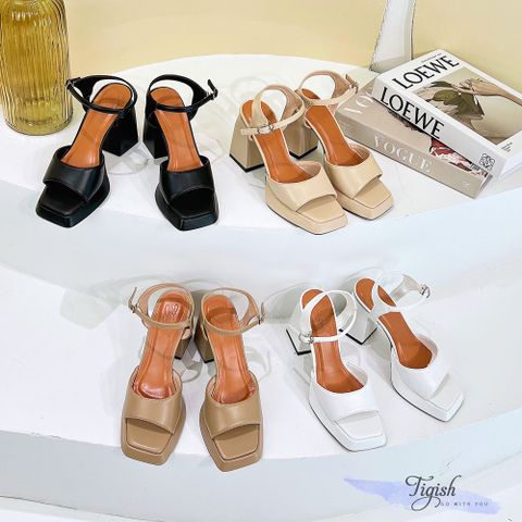  Sandal 9p gót vuông lớn mũi vuông quai ngang khuyết giữa -MS: S9-72003 