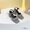 Sandal 9p gót vuông lớn mũi vuông quai ngang khuyết giữa -MS: S9-72003