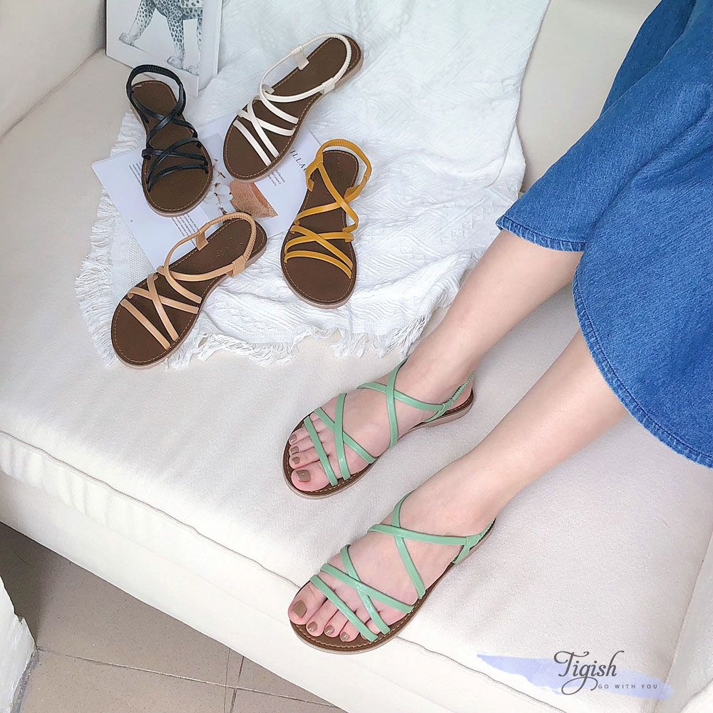 Sandal mũi tròn 5 dây mảnh ngang chéo X hậu thun - MS: SX-63004
