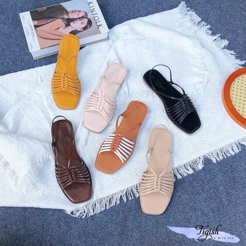  Giày Sandal mũi vuông 7 dây ngang nhỏ thắt bính giữa - MS: SX-01075 