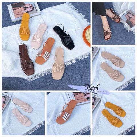  Giày Sandal mũi vuông 7 dây ngang nhỏ thắt bính giữa - MS: SX-01075 