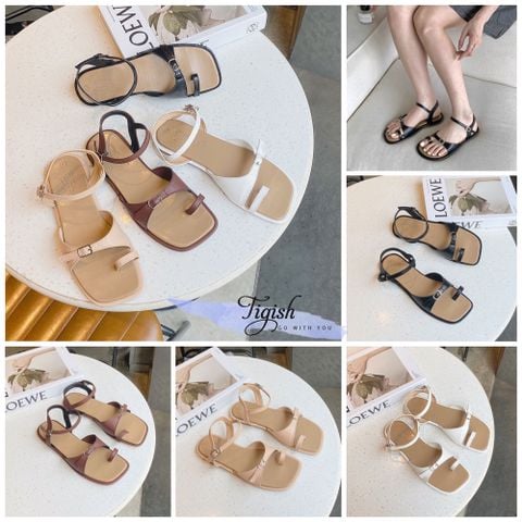  Sandal xẹp mũi tròn xỏ ngón quai khuyết phối khóa nhỏ - MS: SX-25059 