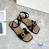 Sandal xẹp mũi vuông quai ngang khuyết eo phối khóa - MS: SX-25056