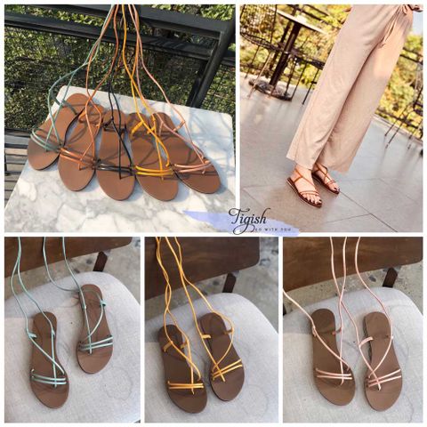  Giày Sandal nữ xỏ ngón 2 quai ngang mảnh hậu cột dây. MS: SX-25014 