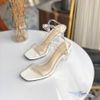 Giày Sandal 8p gót trong kim cương mũi vuông bảng ngang mika - MS: S8-23004