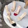 Giày Sandal 8p gót trong kim cương mũi vuông bảng ngang mika - MS: S8-23004