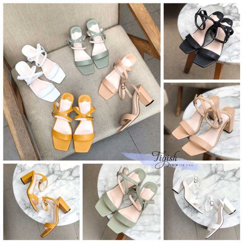  Giày Sandal 8p mũi vuông bảng ngang hậu chéo X - MS: S8-22001 