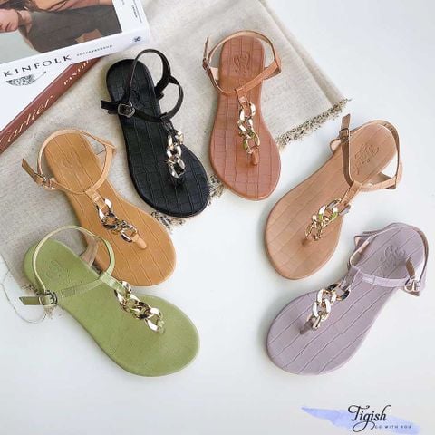  Sandal nữ kẹp ngón mắt xích da rắn- MS: SX-06013 