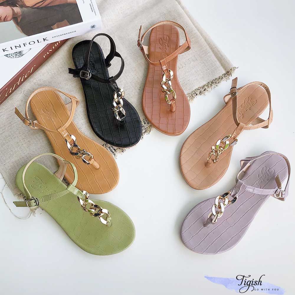 Sandal nữ kẹp ngón mắt xích da rắn- MS: SX-06013