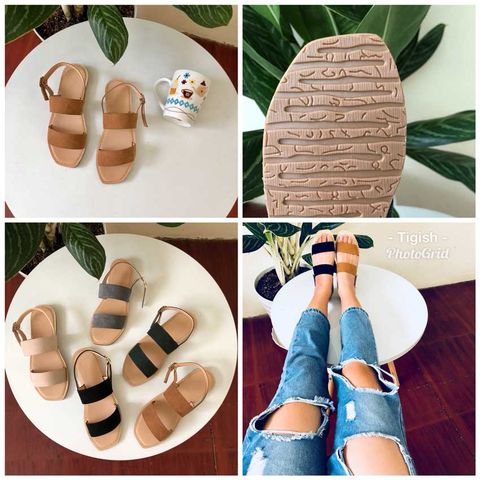  Sandal đế thấp mũi vuông 2 quai Tigish 