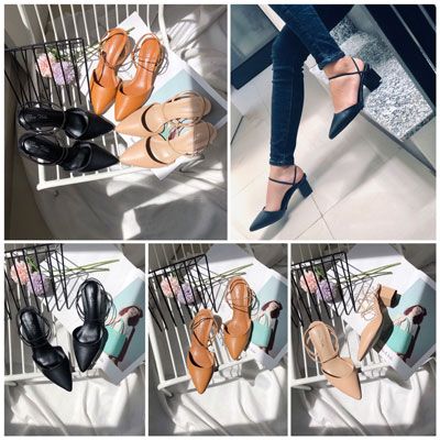 Sandal 5p bảng ngang gót vuông hậu thun