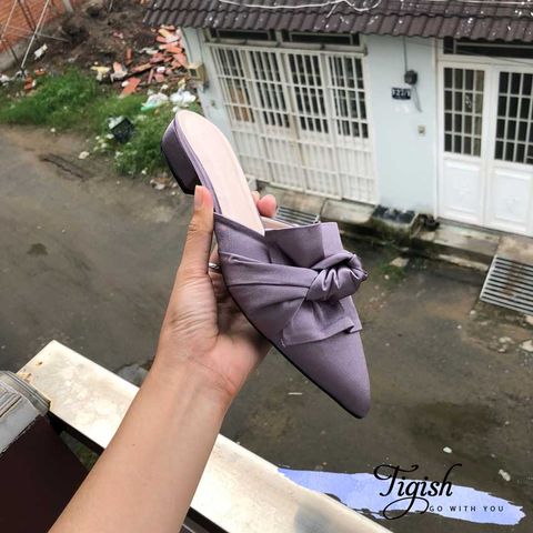  Guốc 1p mũi nhọn satin bèo nhún 