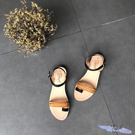  Giày sandal xỏ ngón da 2 quai phối bính - MS: SX-01062 