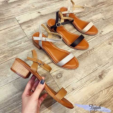 Sandal 3p da bò thật đế thô cao cấp Tigish