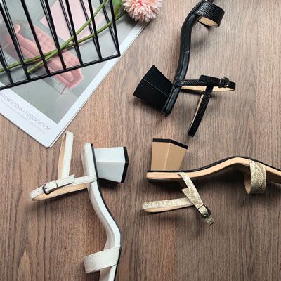  Sandal 6p gót thoi vuông bảng ngang da rắn 