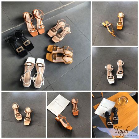 Giày Sandal 1p mũi vuông quai T khóa thang rỗng - MS: S1-06001