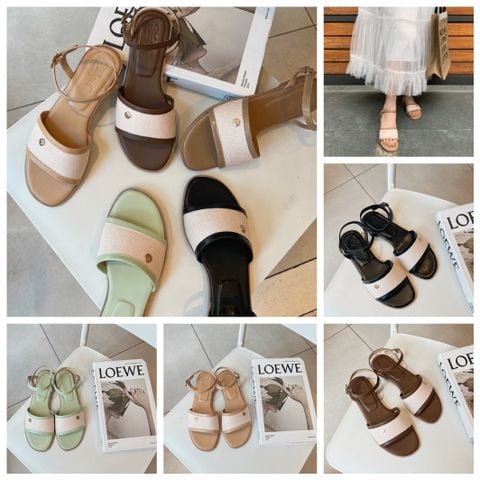  Sandal xẹp mũi tròn quai ngang khóa phối viền - MS: SX-25064 