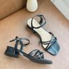 Sandal 5p gót xéo mũi vuông 4 quai mảnh đan chéo - MS: S5-22013