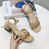 Sandal 5p gót xéo mũi vuông 4 quai mảnh đan chéo - MS: S5-22013