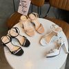 Sandal 10p gót trụ mũi tròn quai ngang mảnh phối khóa lệch - MS: S10-23013