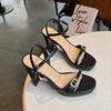 Sandal 10p gót trụ mũi tròn quai ngang mảnh phối khóa lệch - MS: S10-23013