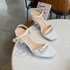 Sandal 10p gót trụ mũi tròn quai ngang mảnh phối khóa lệch - MS: S10-23013